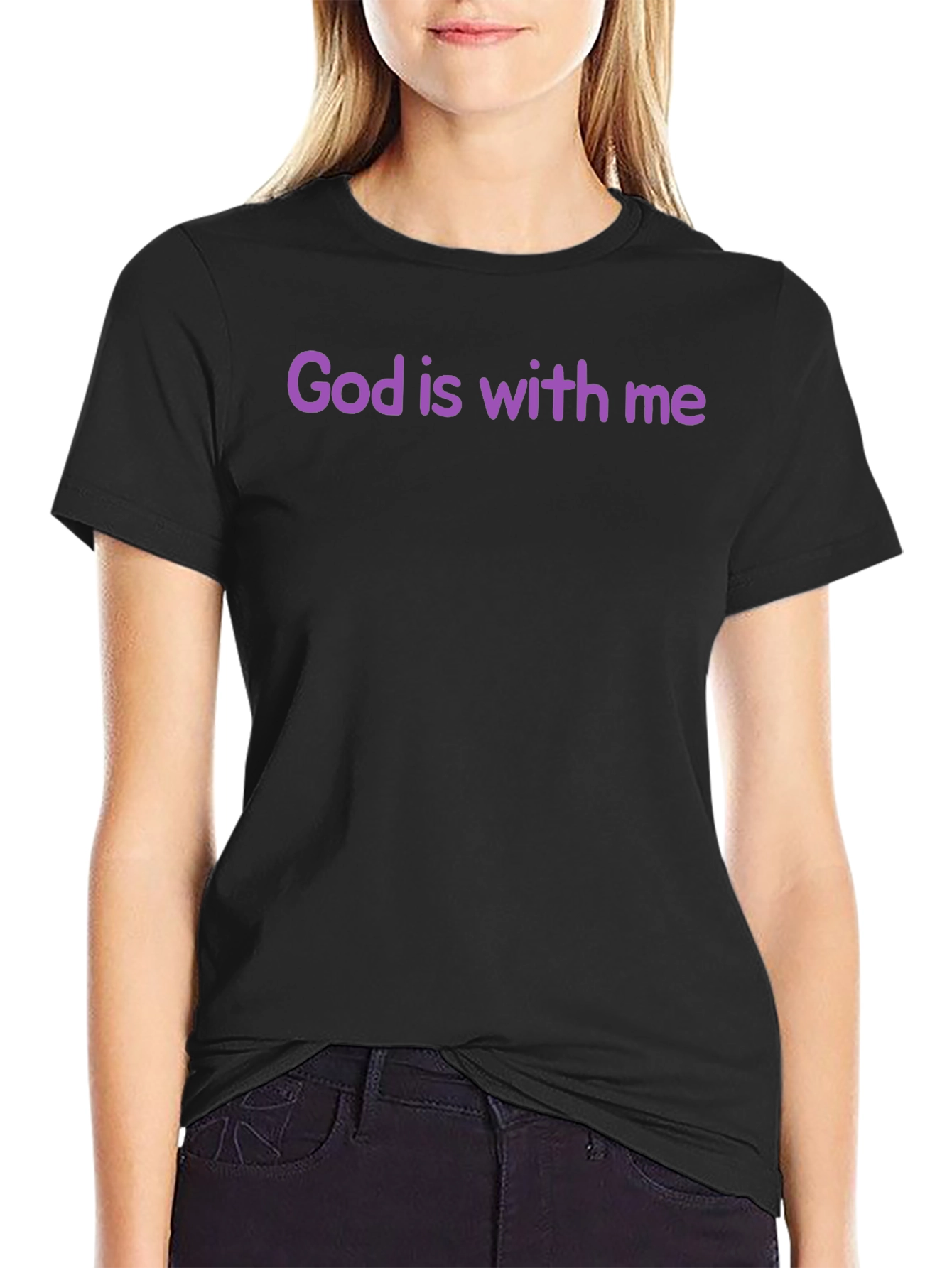 Camiseta Negra Dios está conmigo Algodón Suave
