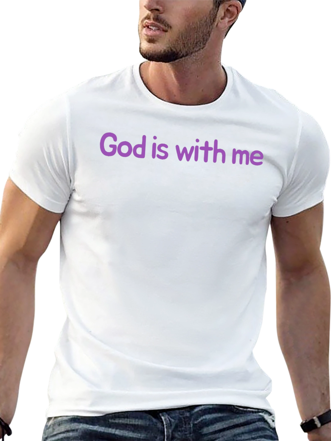 Camiseta Negra Dios está conmigo Algodón Suave