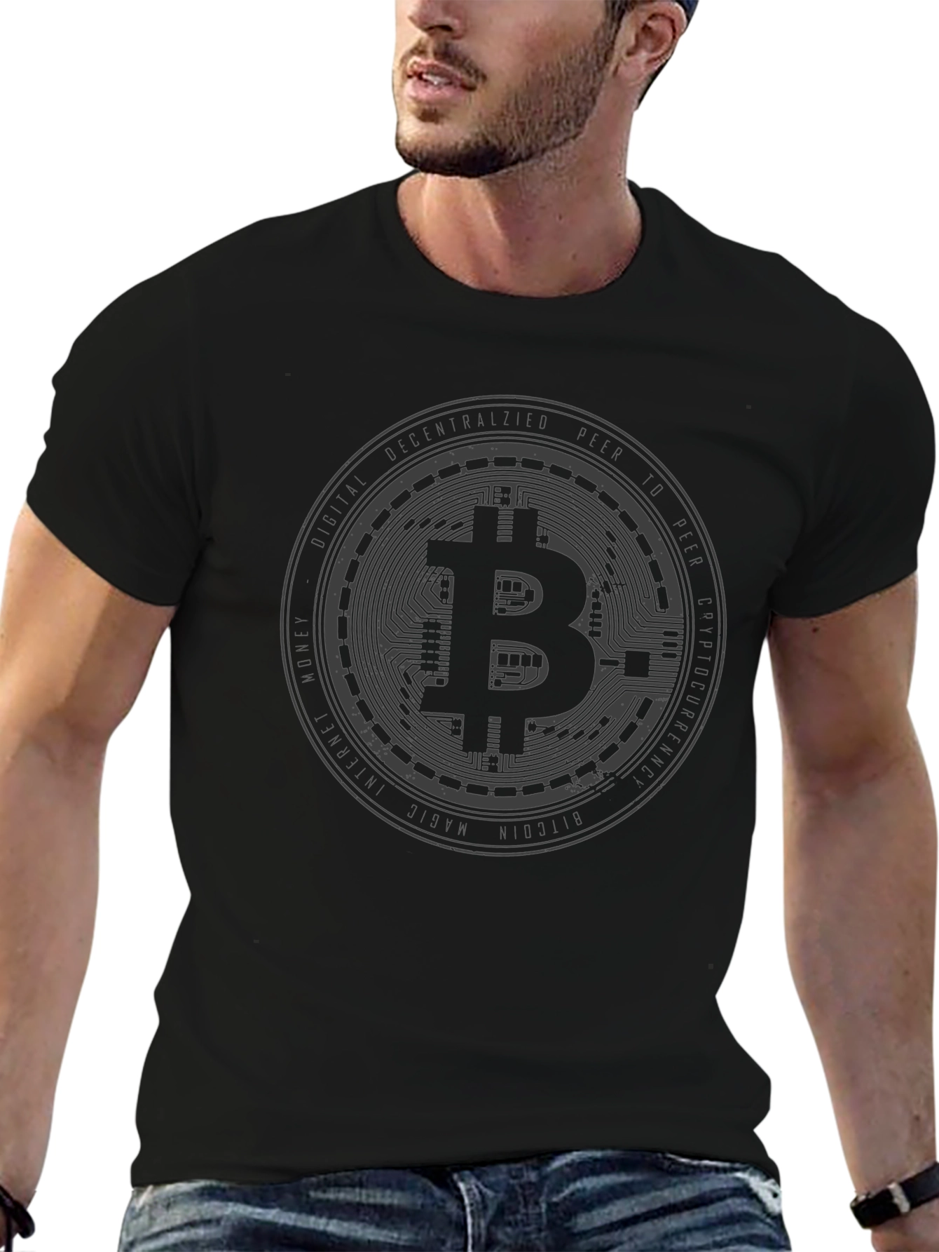 Camiseta Negra Bitcoin Crypto para Hombre