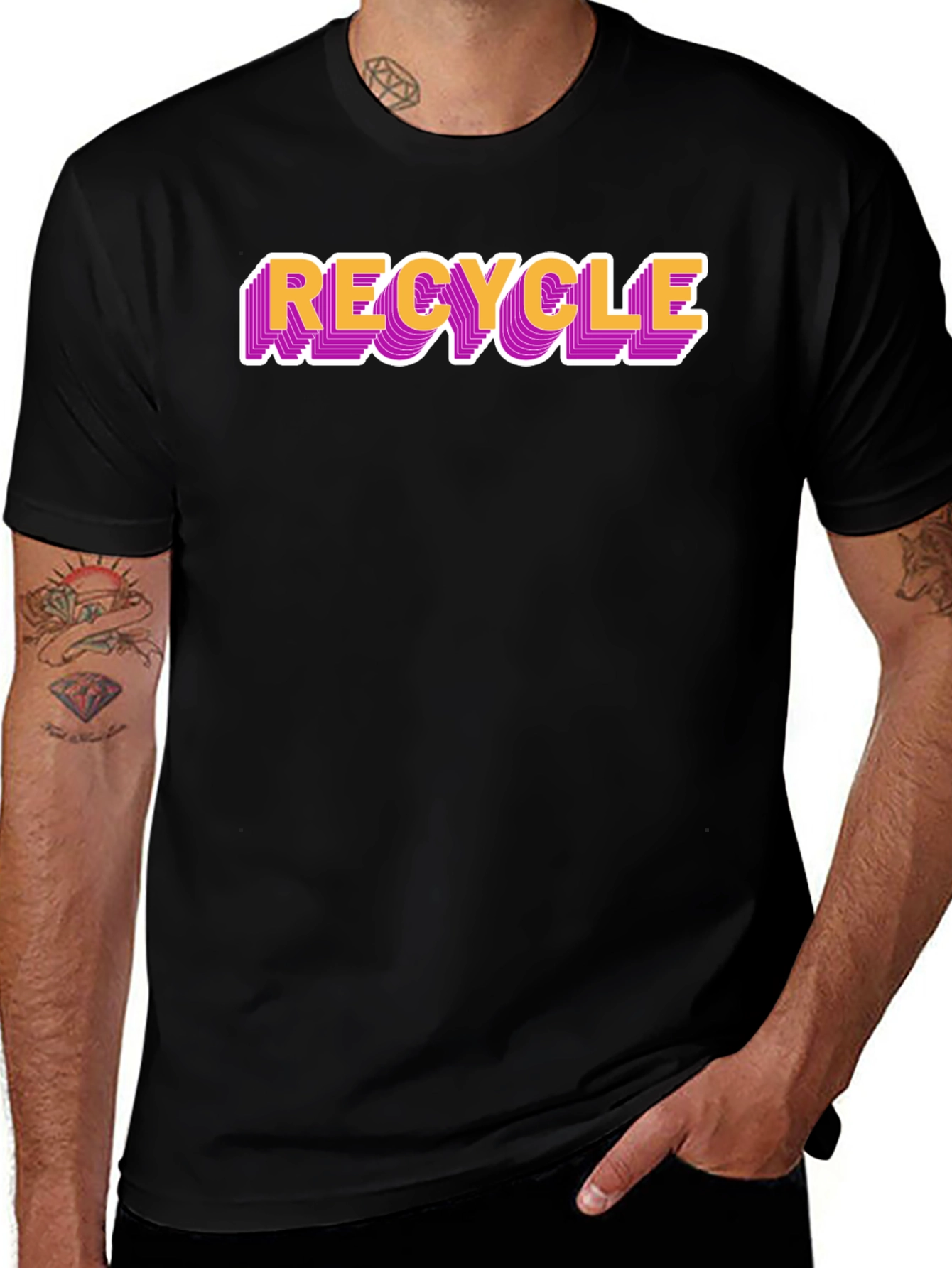 Camiseta Negra Recycle Estilo Retro