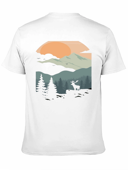 Camiseta Negra con Diseño de Paisaje Montañoso