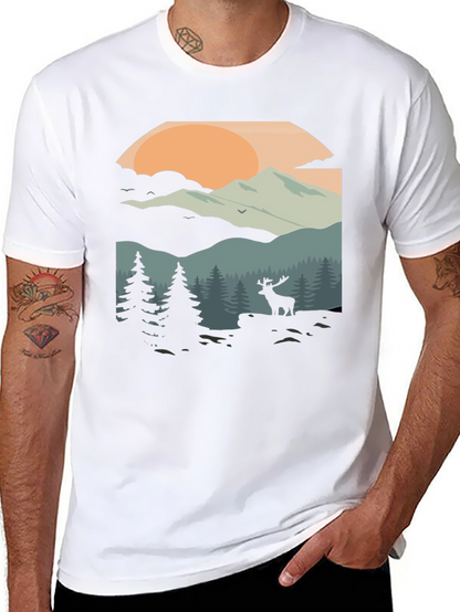 Camiseta Negra con Diseño de Paisaje Montañoso