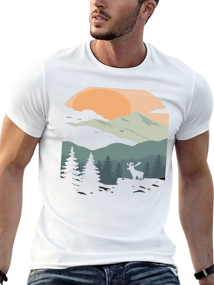 Camiseta Negra con Diseño de Paisaje Montañoso