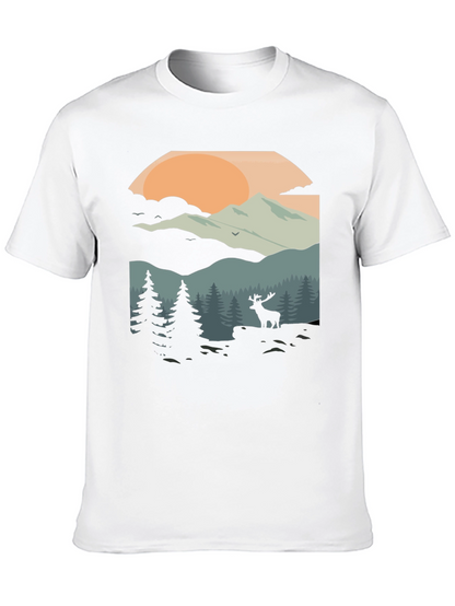 Camiseta Negra con Diseño de Paisaje Montañoso