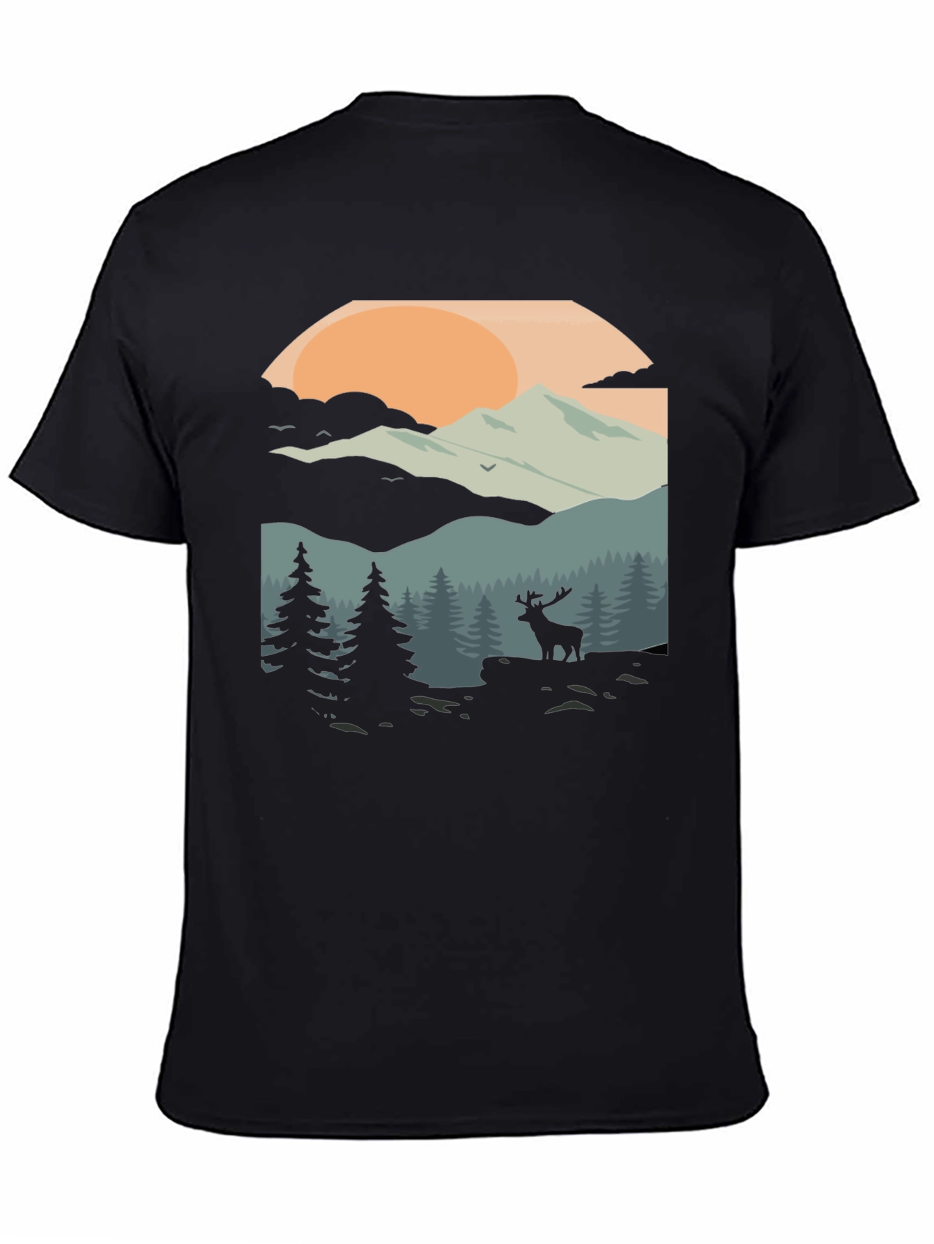 Camiseta Negra con Diseño de Paisaje Montañoso