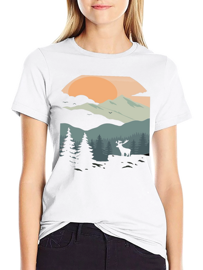 Camiseta Negra con Diseño de Paisaje Montañoso