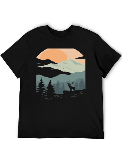 Camiseta Negra con Diseño de Paisaje Montañoso