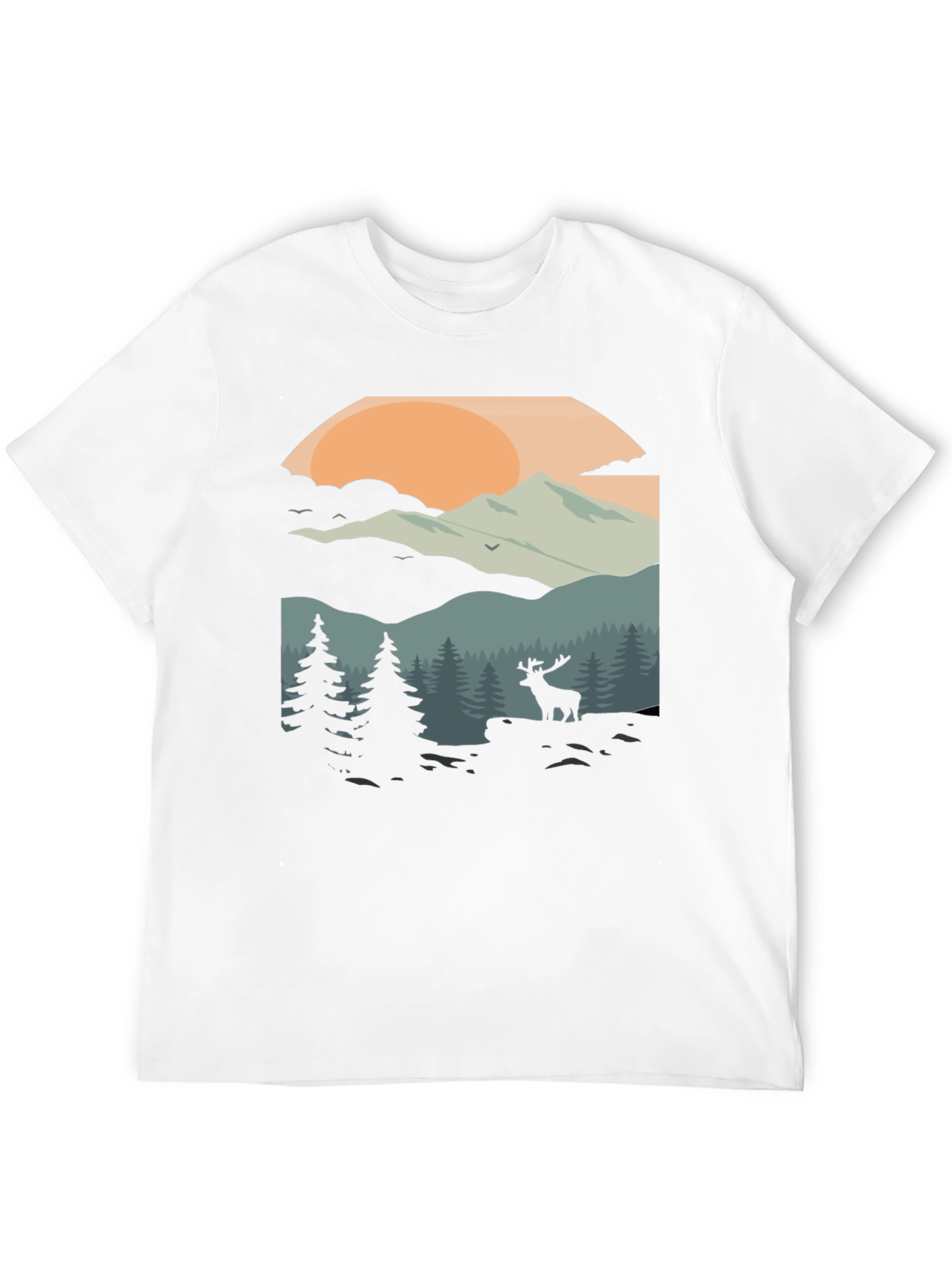 Camiseta Negra con Diseño de Paisaje Montañoso