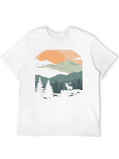Camiseta Negra con Diseño de Paisaje Montañoso