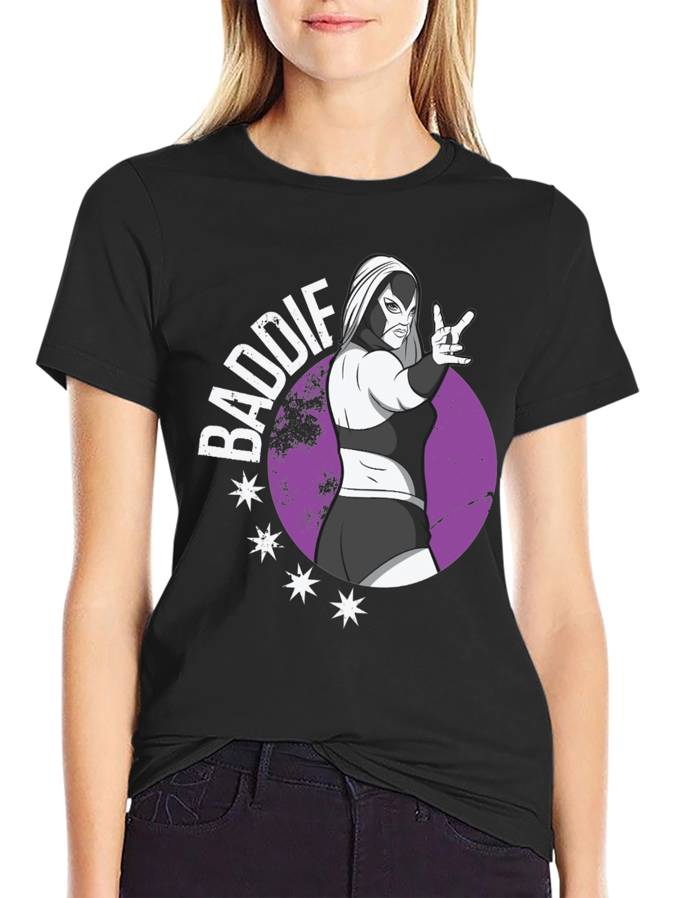 Camiseta Negra Baddie Lucha Libre