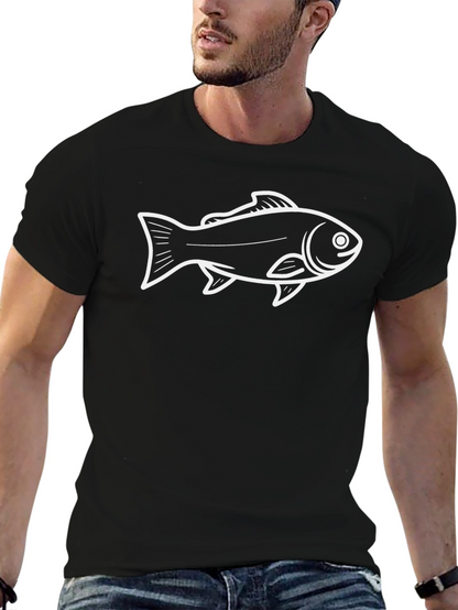 Camiseta Negra con Diseño de Pez Blanco