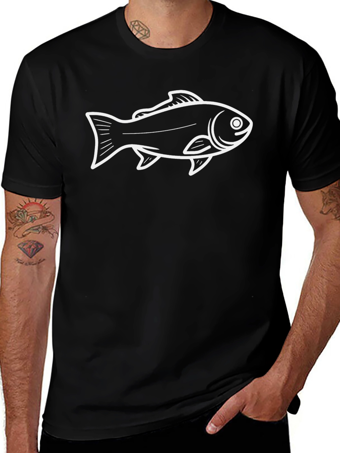 Camiseta Negra con Diseño de Pez Blanco
