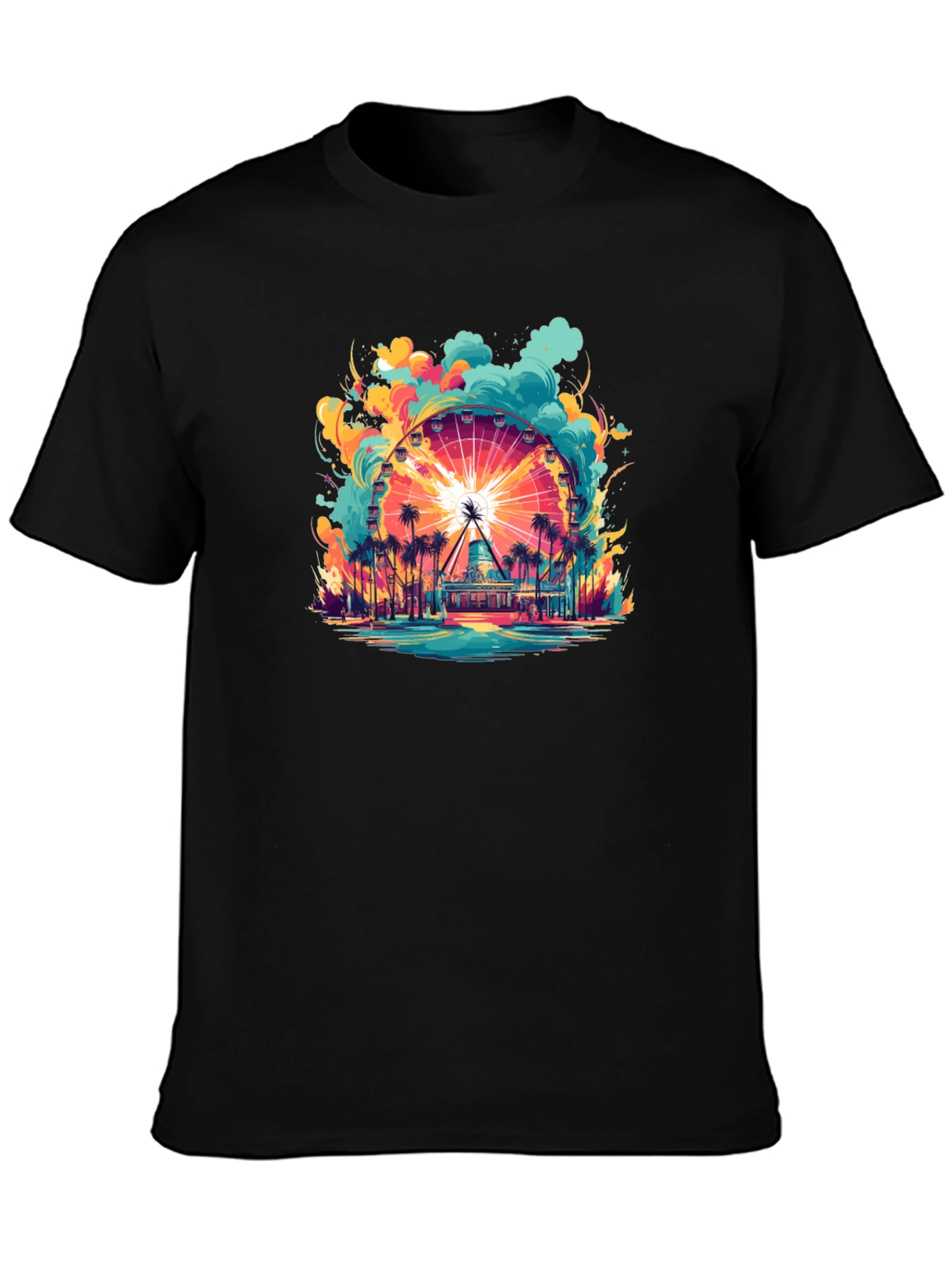 Camiseta Negra con Diseño de Noria Tropical
