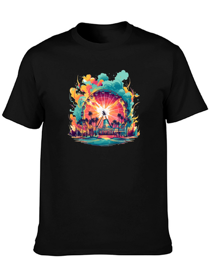 Camiseta Negra con Diseño de Noria Tropical