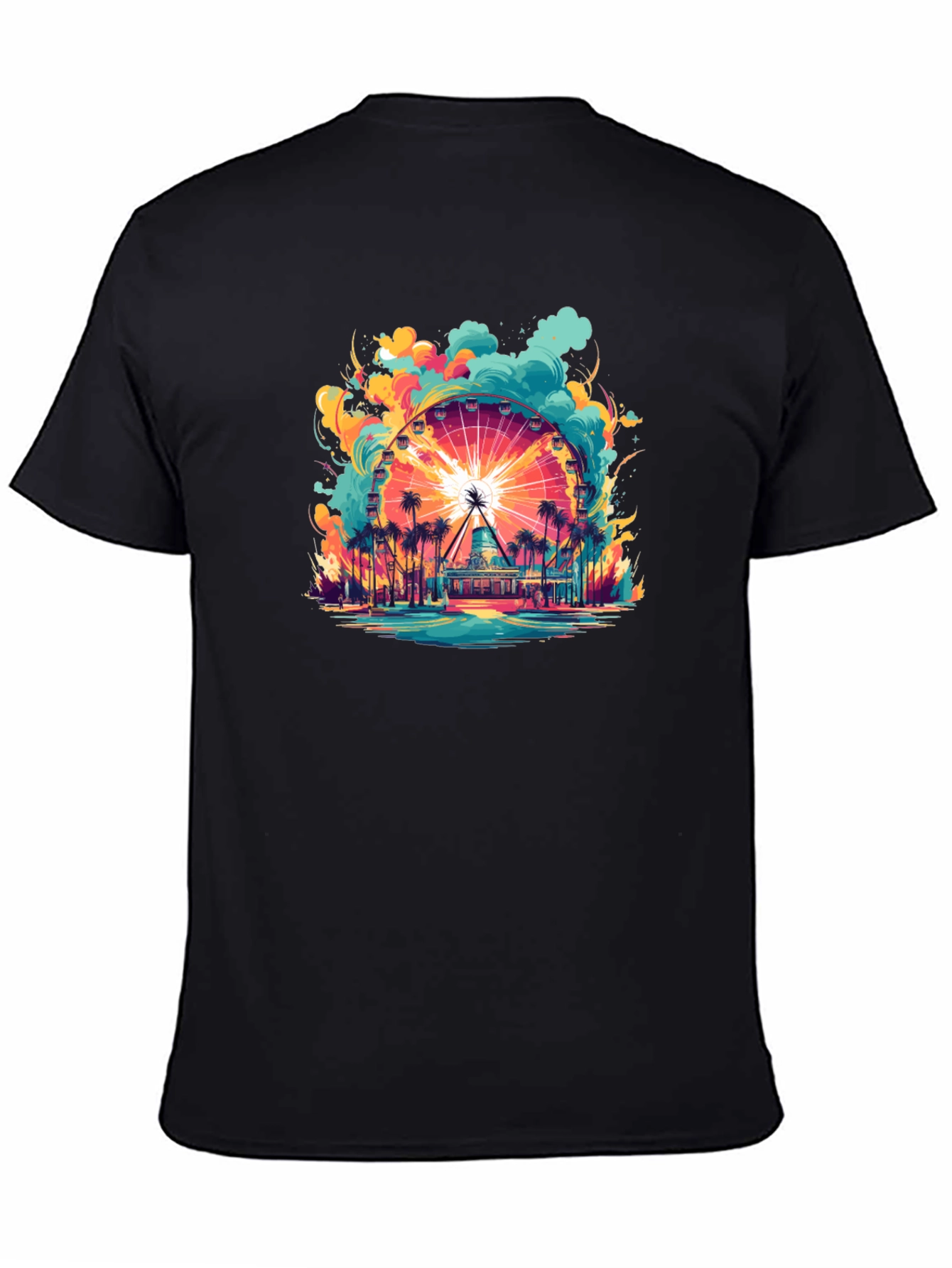 Camiseta Negra con Diseño de Noria Tropical