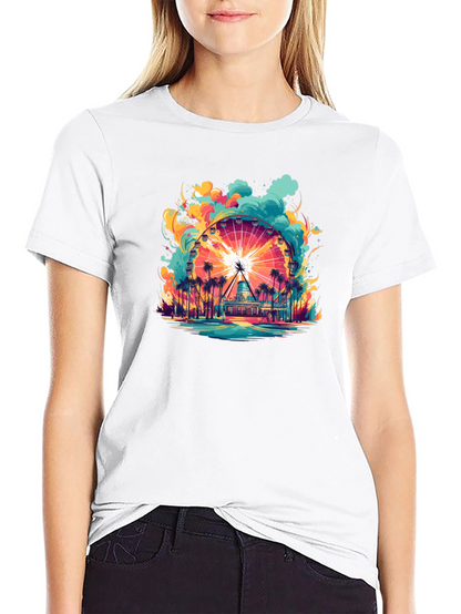 Camiseta Negra con Diseño de Noria Tropical