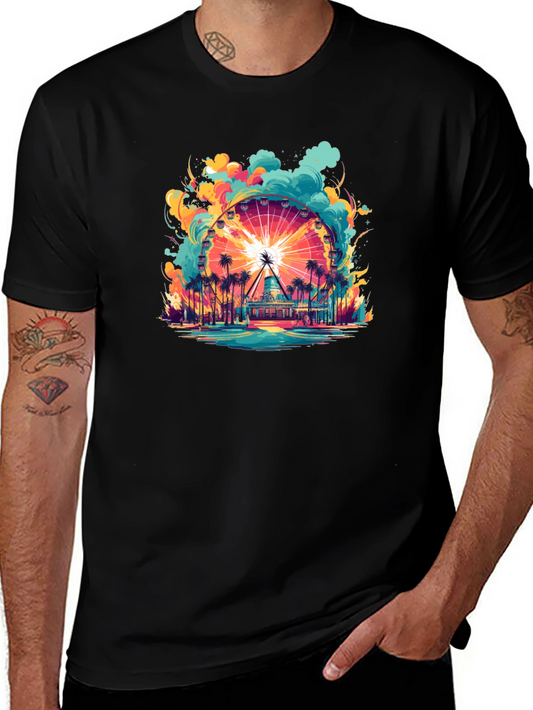 Camiseta Negra con Diseño de Noria Tropical