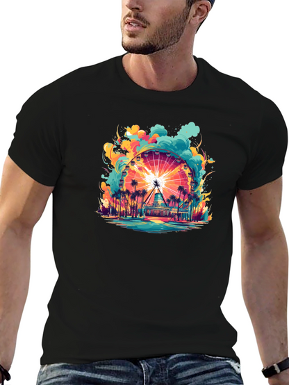 Camiseta Negra con Diseño de Noria Tropical