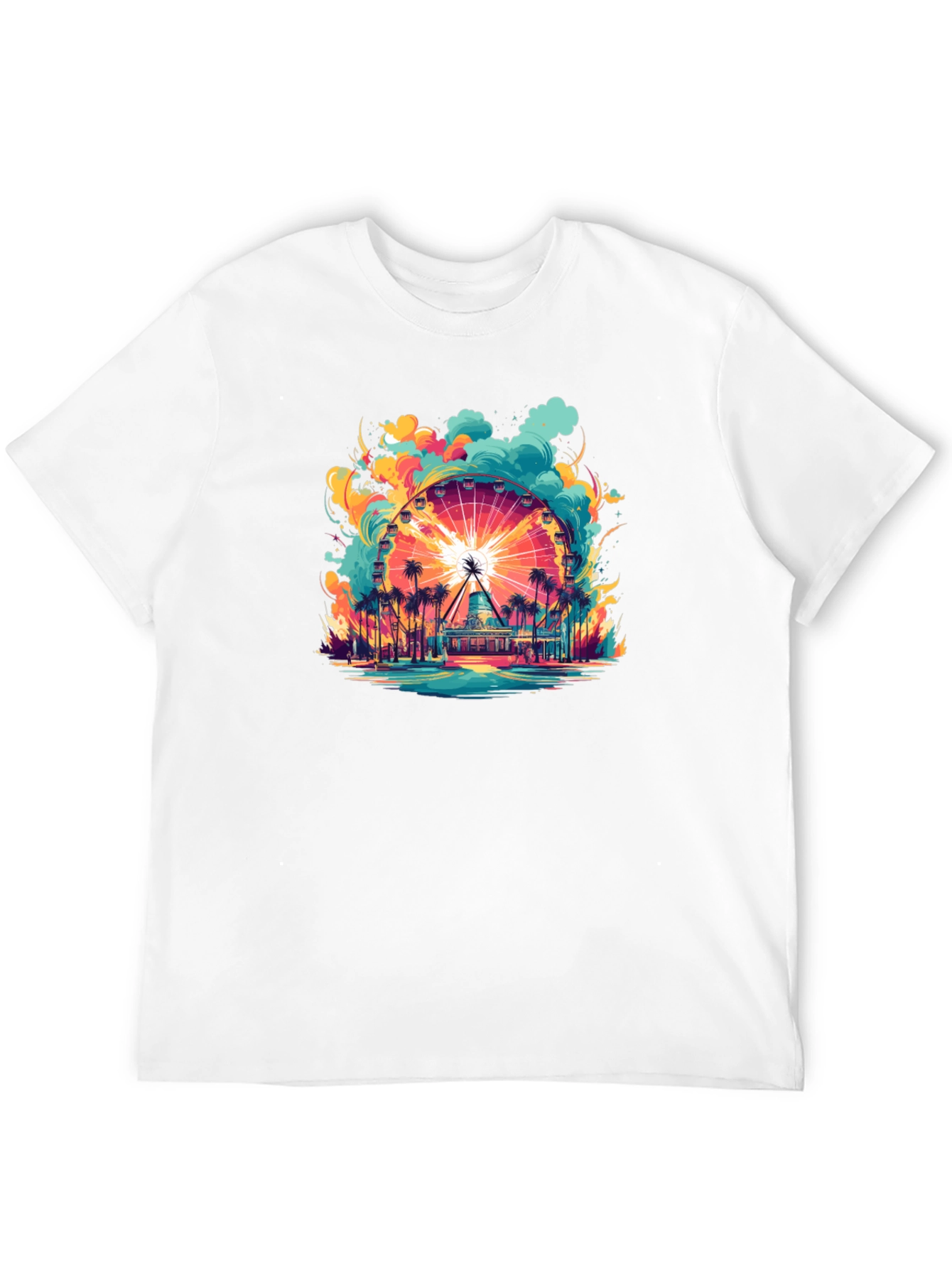 Camiseta Negra con Diseño de Noria Tropical
