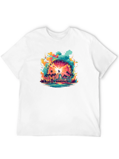Camiseta Negra con Diseño de Noria Tropical