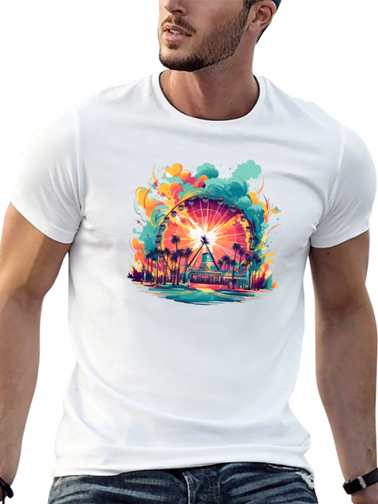 Camiseta Negra con Diseño de Noria Tropical