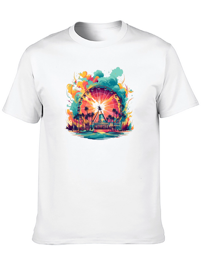 Camiseta Negra con Diseño de Noria Tropical