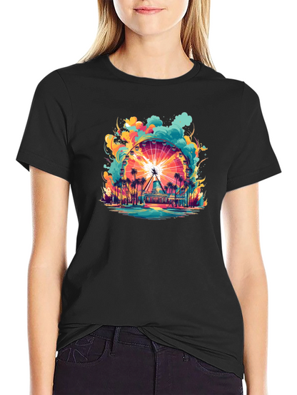 Camiseta Negra con Diseño de Noria Tropical