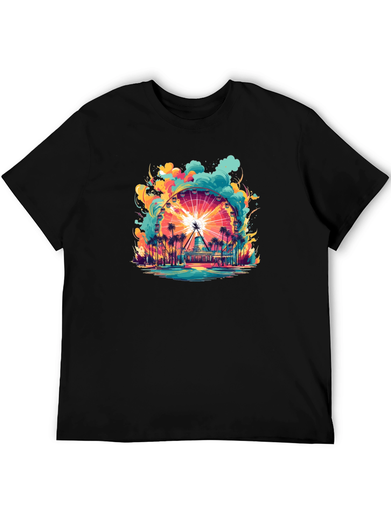 Camiseta Negra con Diseño de Noria Tropical