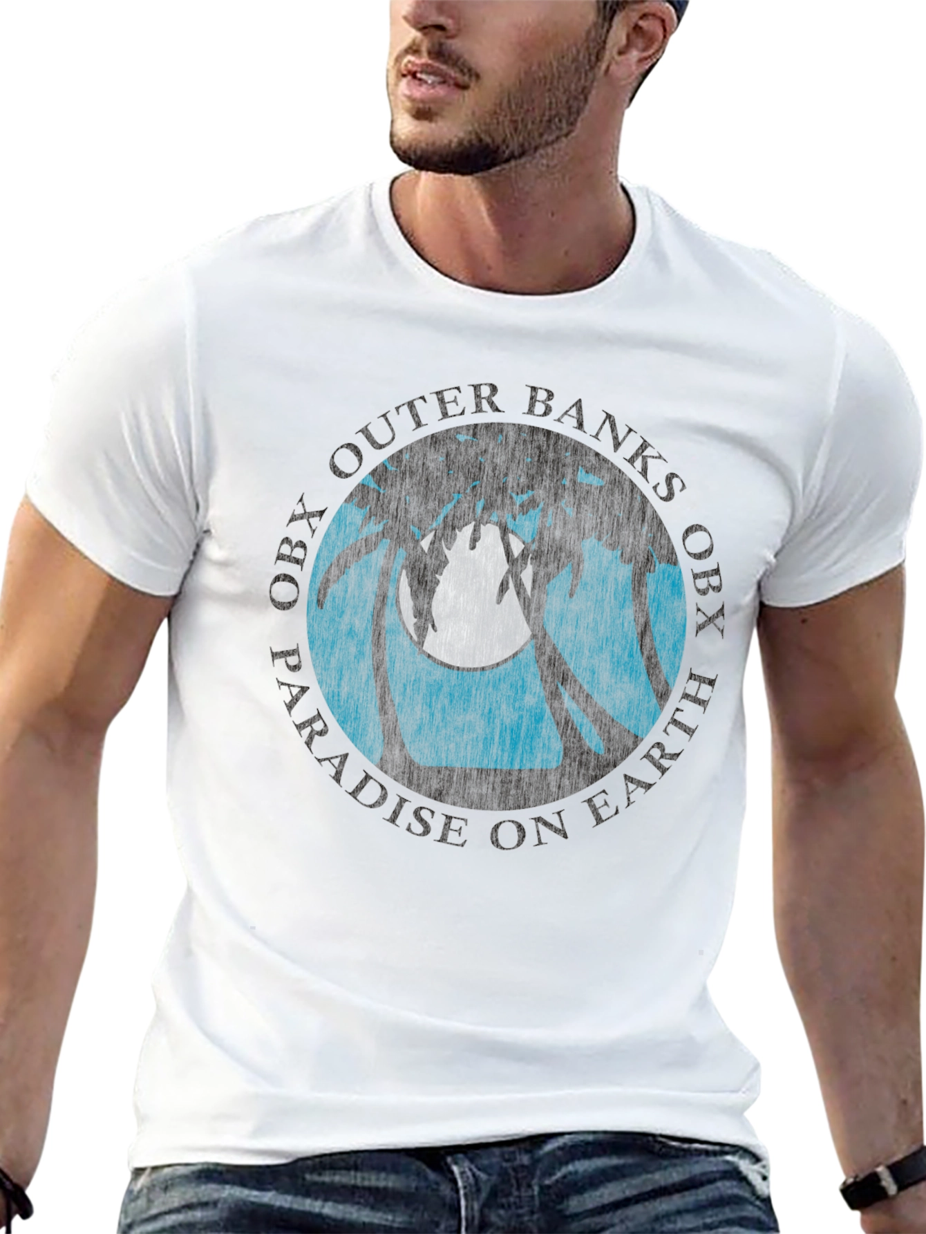Camiseta Negra con Diseño Tropical OBX