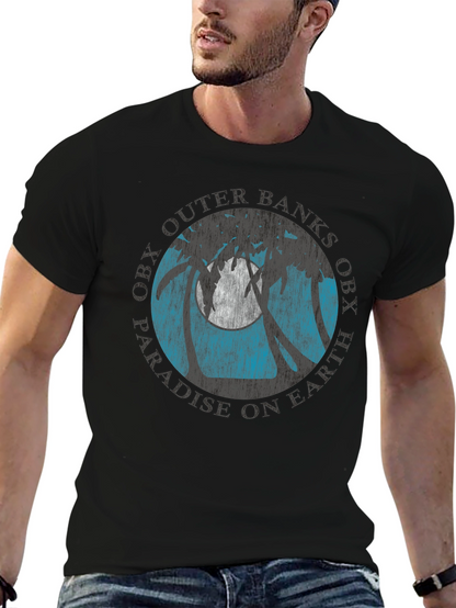 Camiseta Negra con Diseño Tropical OBX