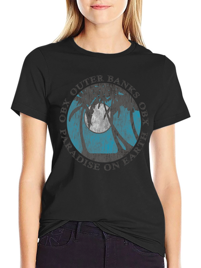 Camiseta Negra con Diseño Tropical OBX