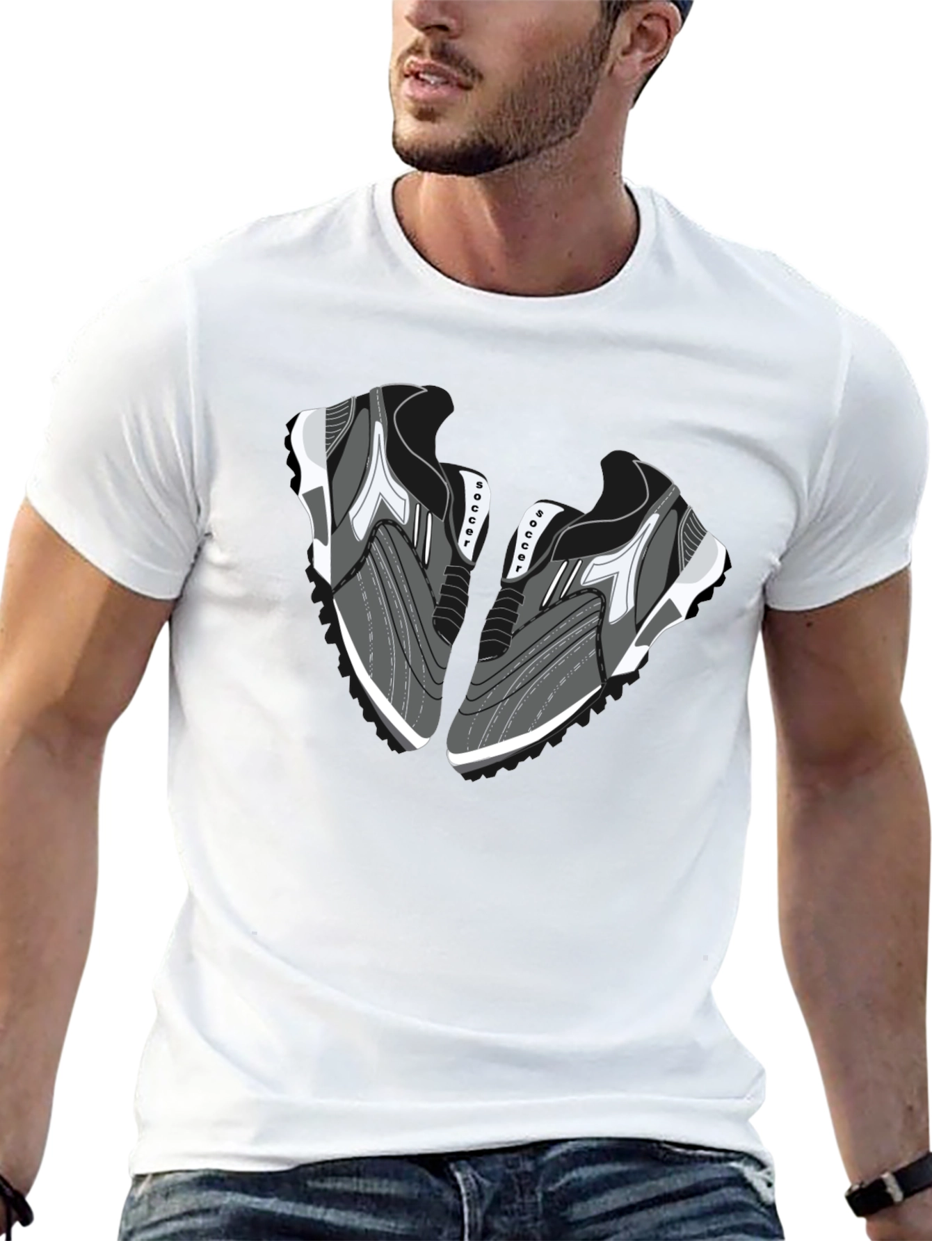 Camiseta Negra con Diseño de Zapatillas de Fútbol