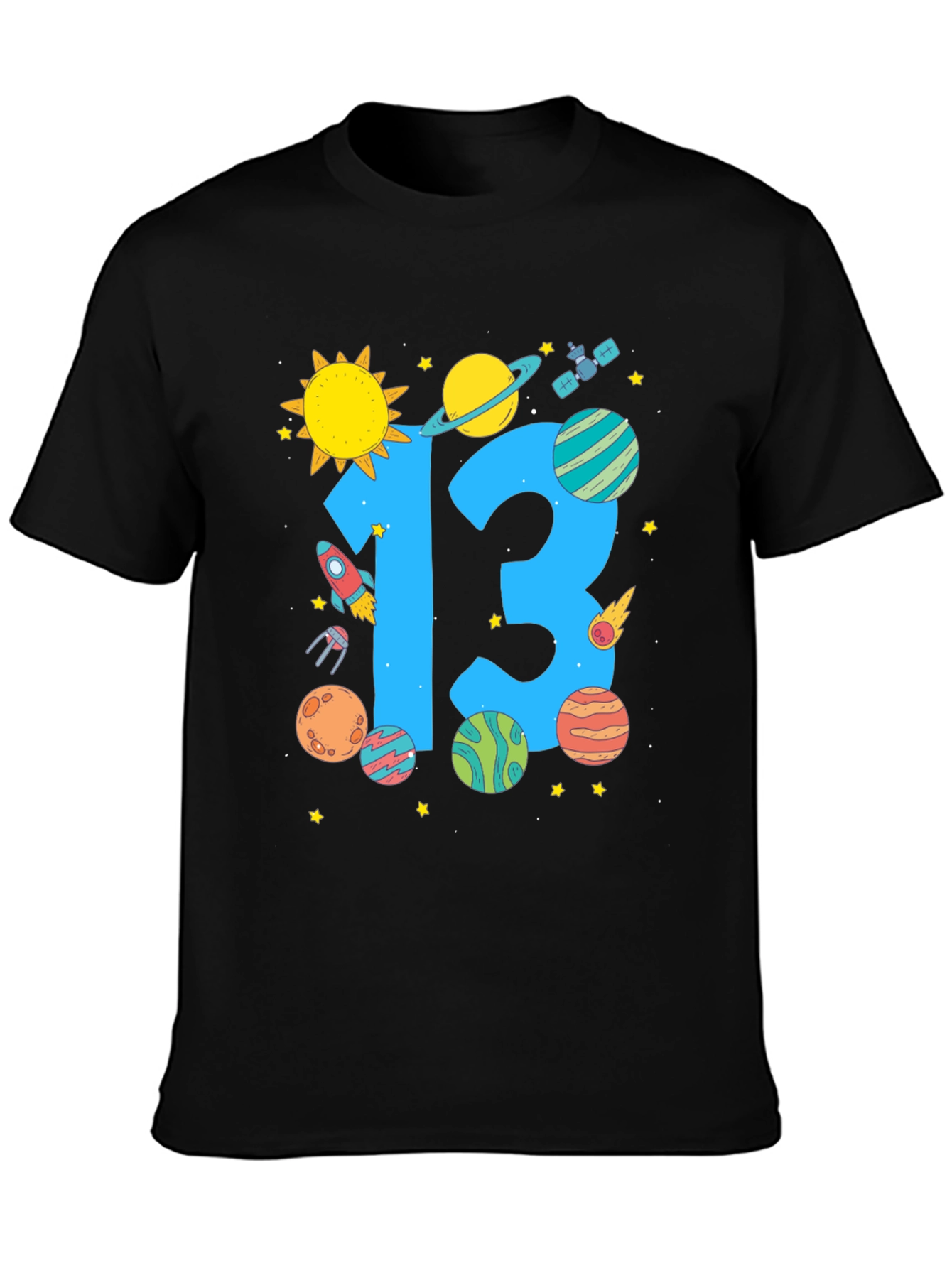 Camiseta Negra Cumpleaños Espacial Número 13