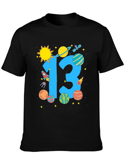 Camiseta Negra Cumpleaños Espacial Número 13