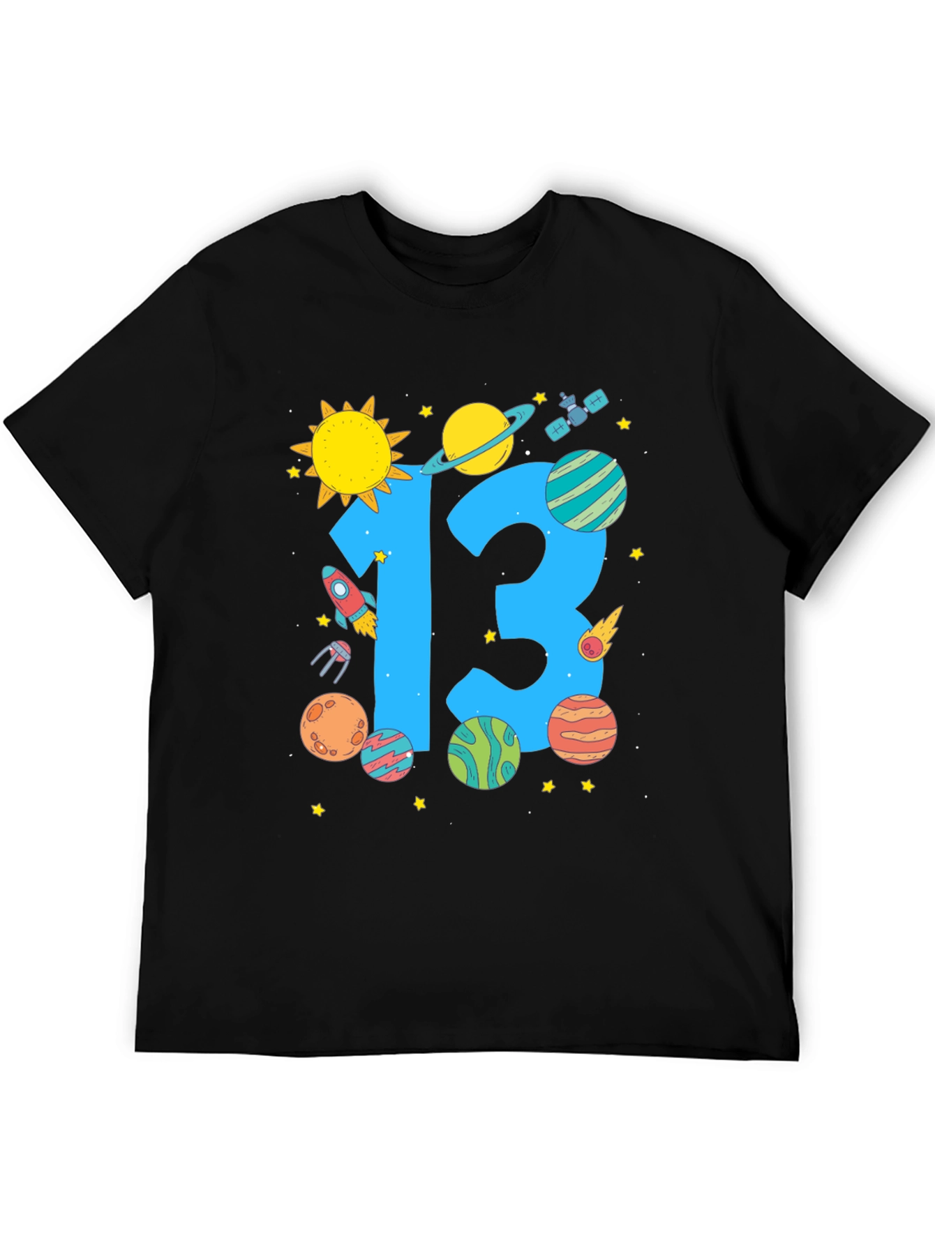 Camiseta Negra Cumpleaños Espacial Número 13