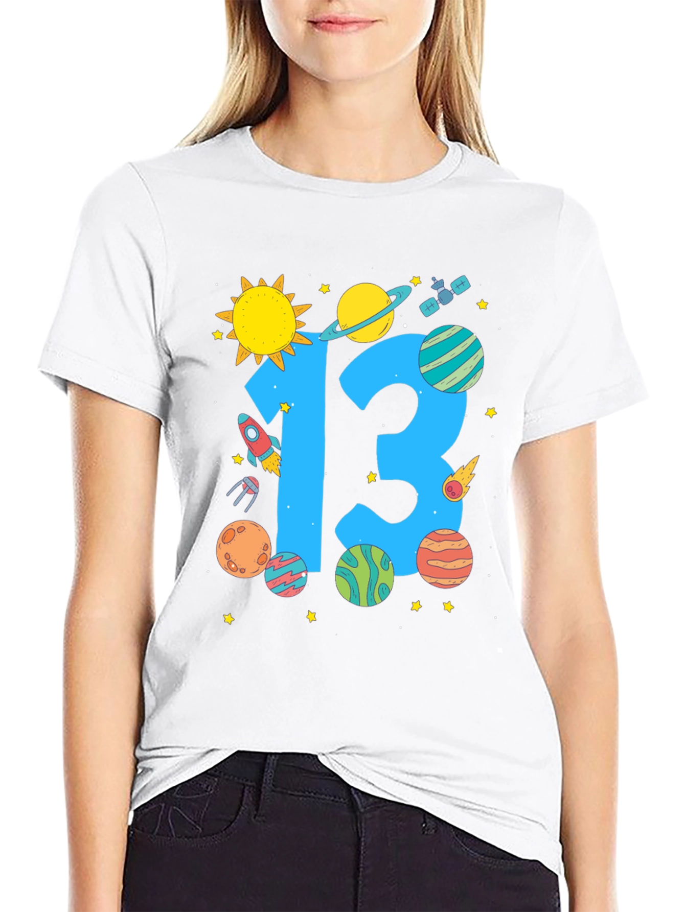 Camiseta Negra Cumpleaños Espacial Número 13