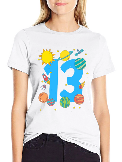 Camiseta Negra Cumpleaños Espacial Número 13