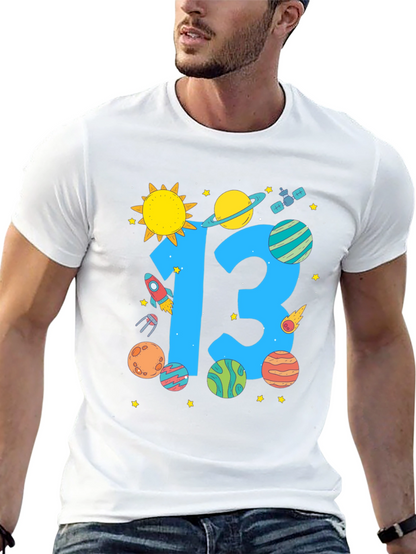 Camiseta Negra Cumpleaños Espacial Número 13