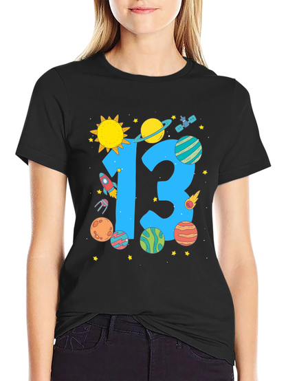 Camiseta Negra Cumpleaños Espacial Número 13