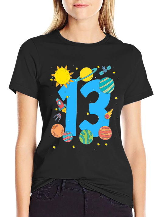Camiseta Negra Cumpleaños Espacial Número 13