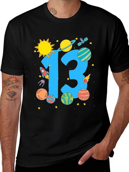 Camiseta Negra Cumpleaños Espacial Número 13