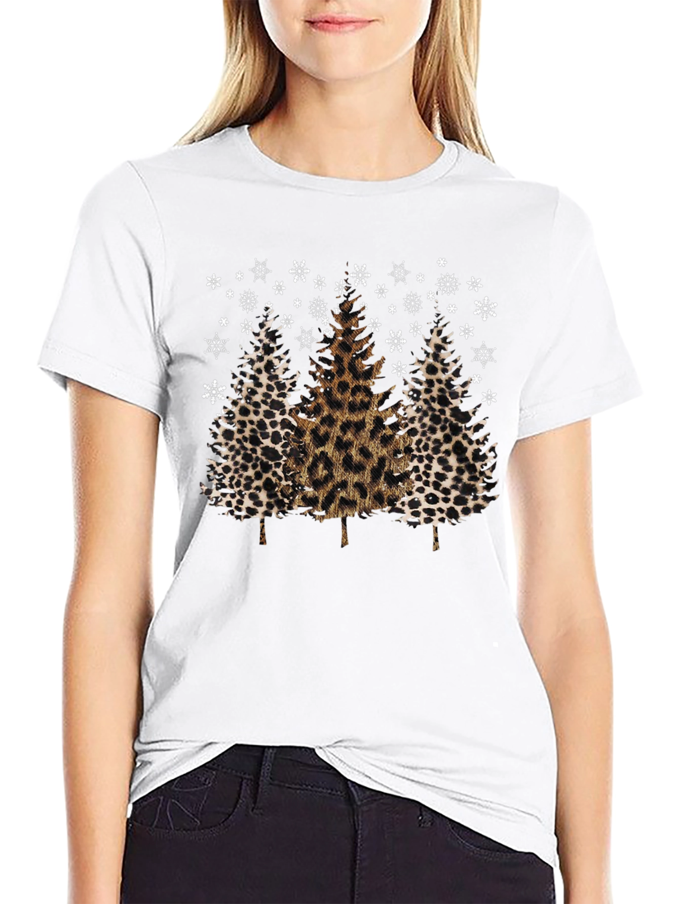 Camiseta Navideña con Estampado de Leopardo