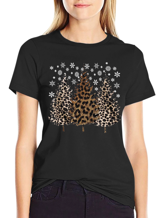 Camiseta Navideña con Estampado de Leopardo
