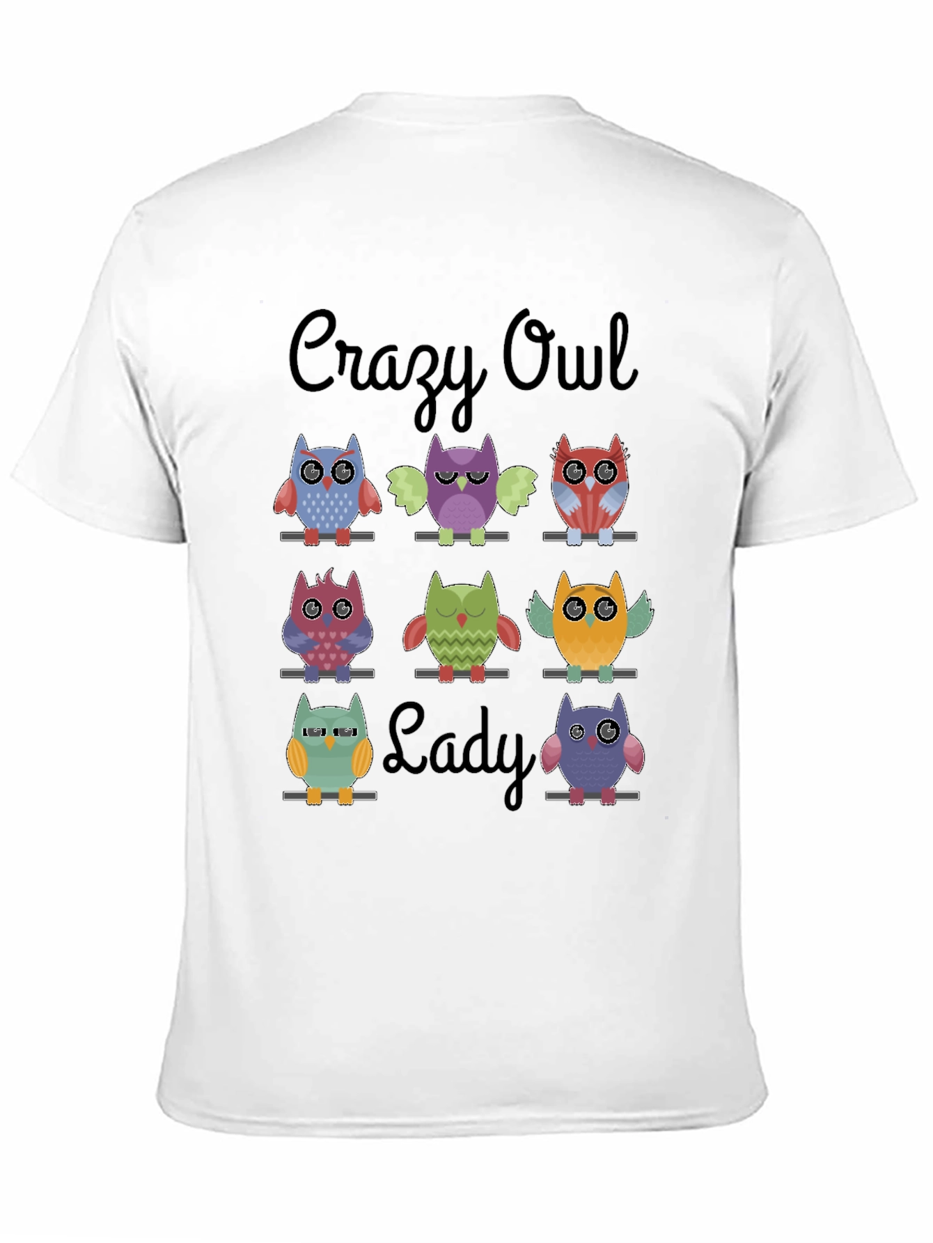Camiseta Negra Crazy Owl Lady con Diseño de Búhos