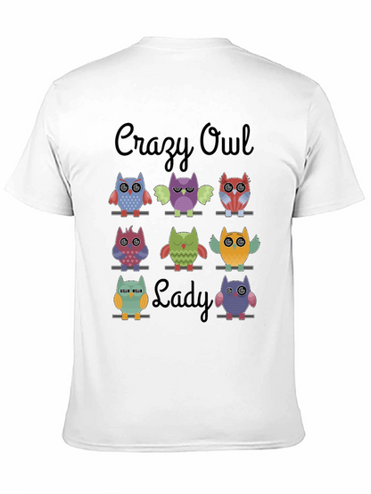 Camiseta Negra Crazy Owl Lady con Diseño de Búhos