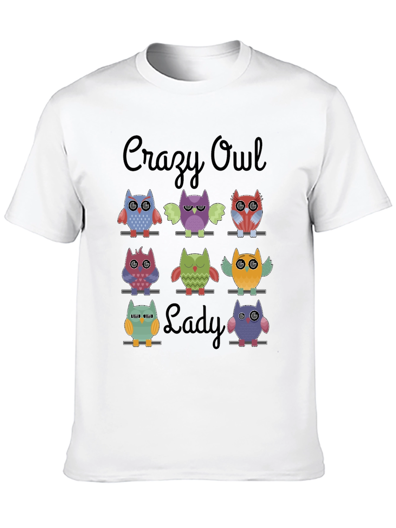 Camiseta Negra Crazy Owl Lady con Diseño de Búhos