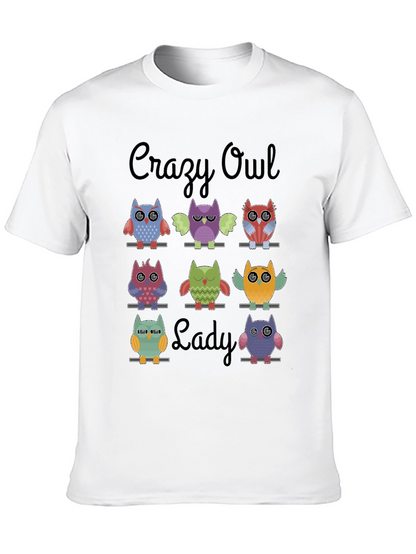 Camiseta Negra Crazy Owl Lady con Diseño de Búhos