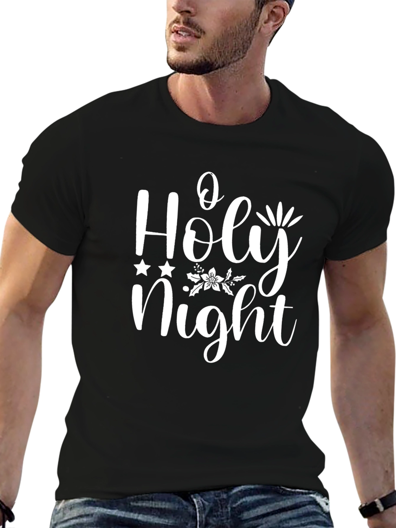 Camiseta Negra O Holy Night Navideña
