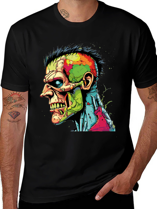 Camiseta Negra con Diseño de Zombie Colorido