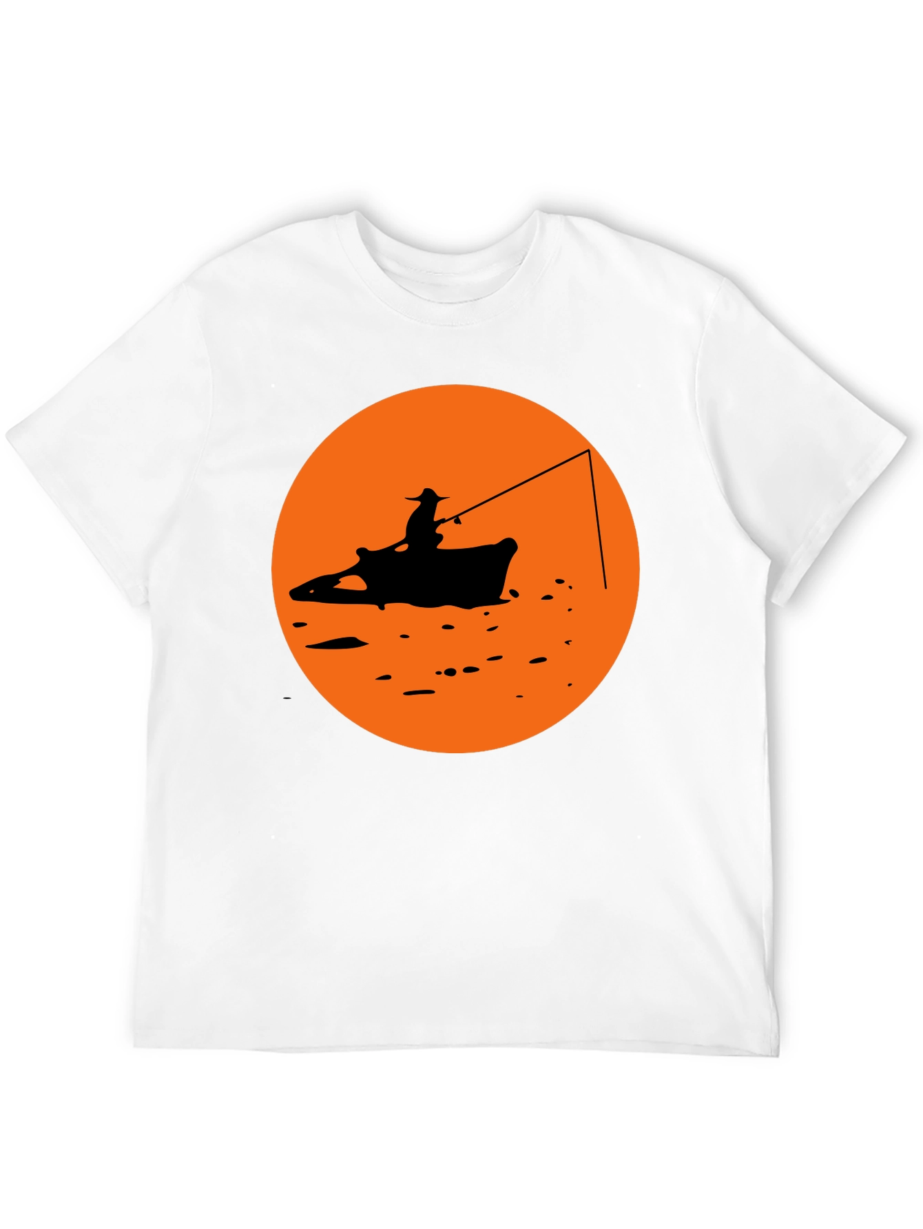 Camiseta Negra Estampado Pescador Atardecer Naranja